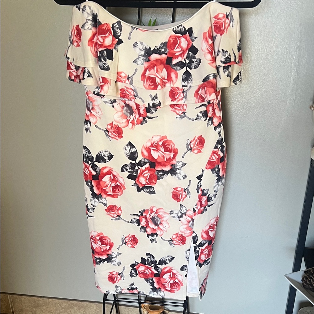 Chic Floral Off-Shoulder Midi Dress